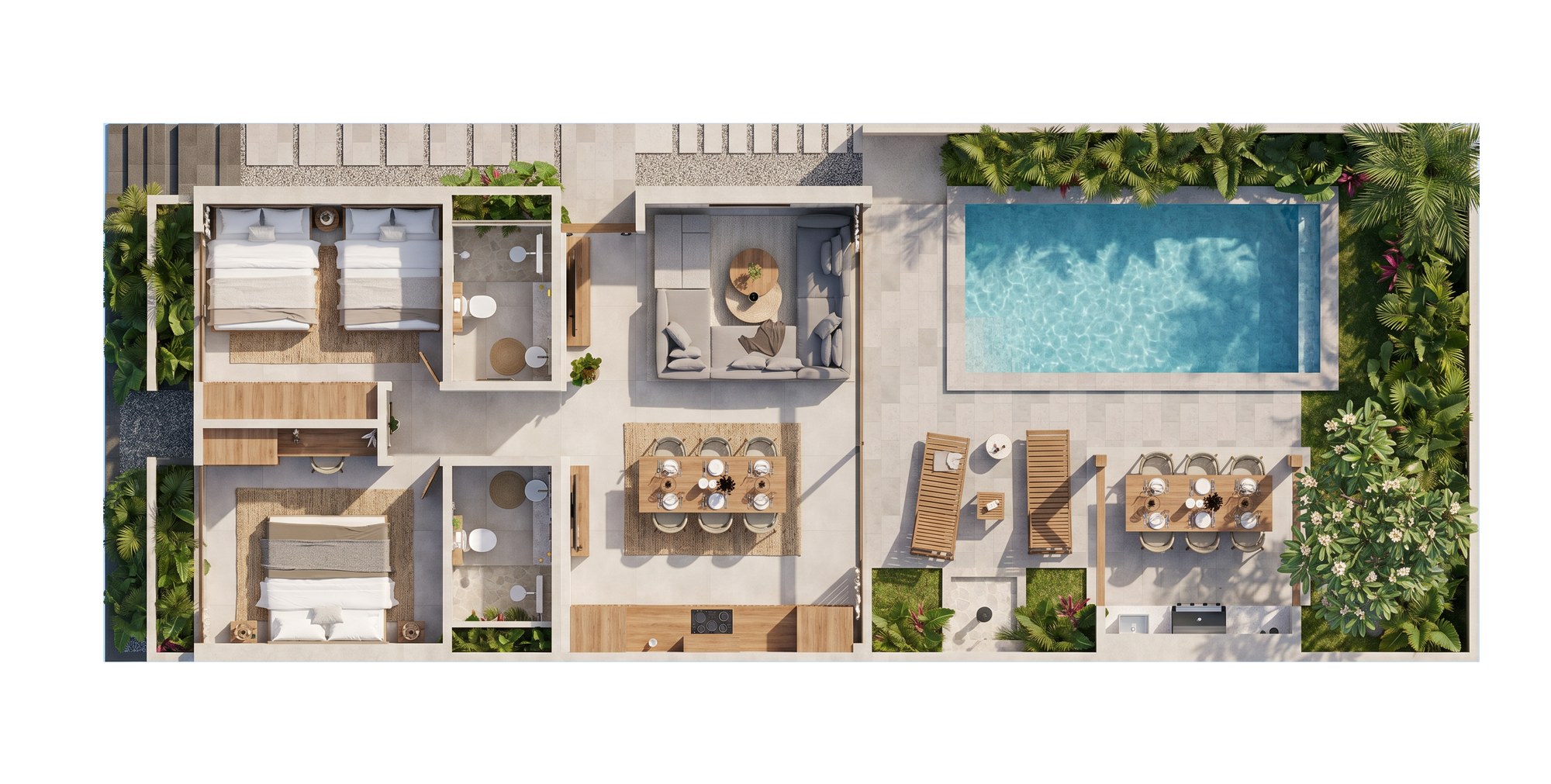 Two-bedroom villa floor plan