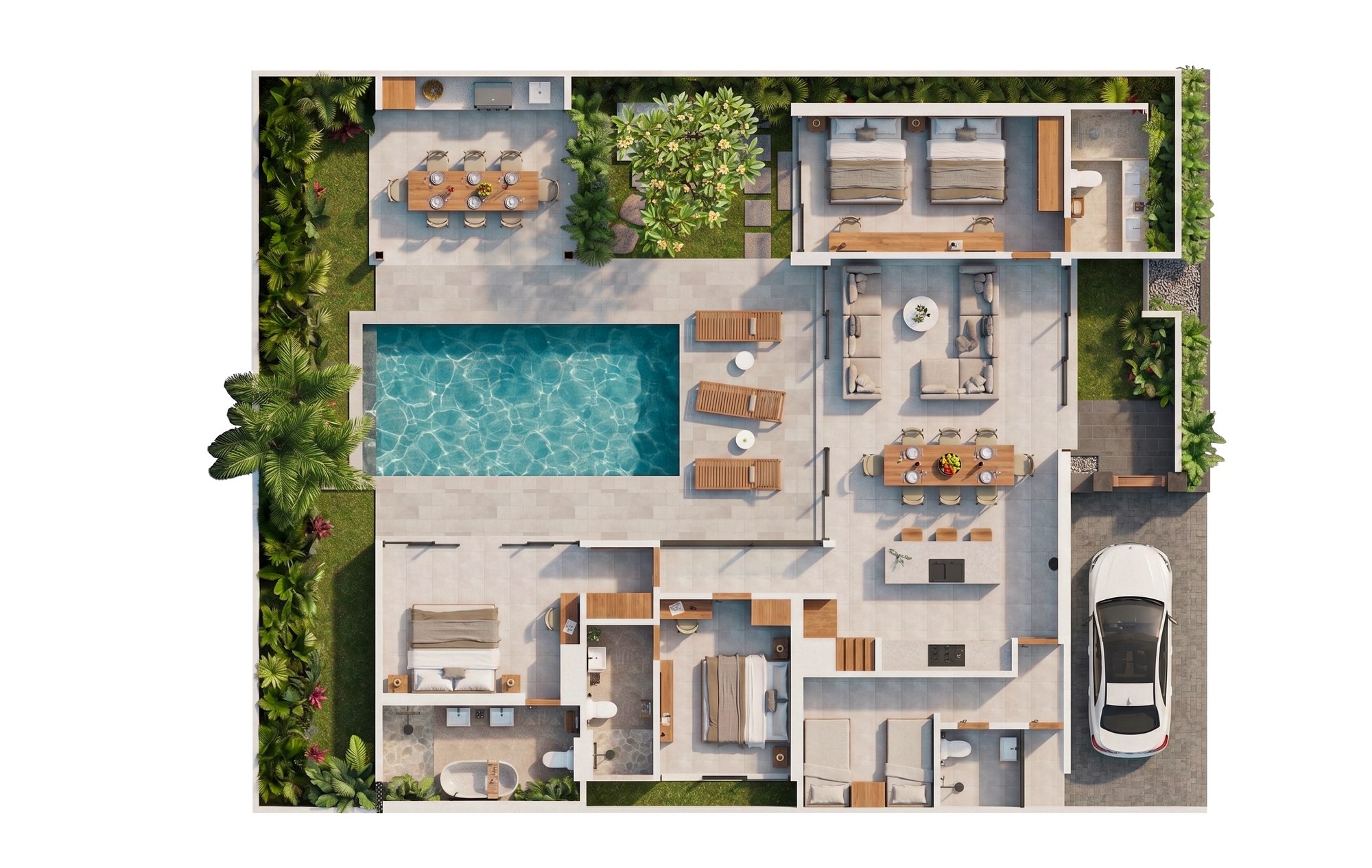 Three-bedroom villa floor plan
